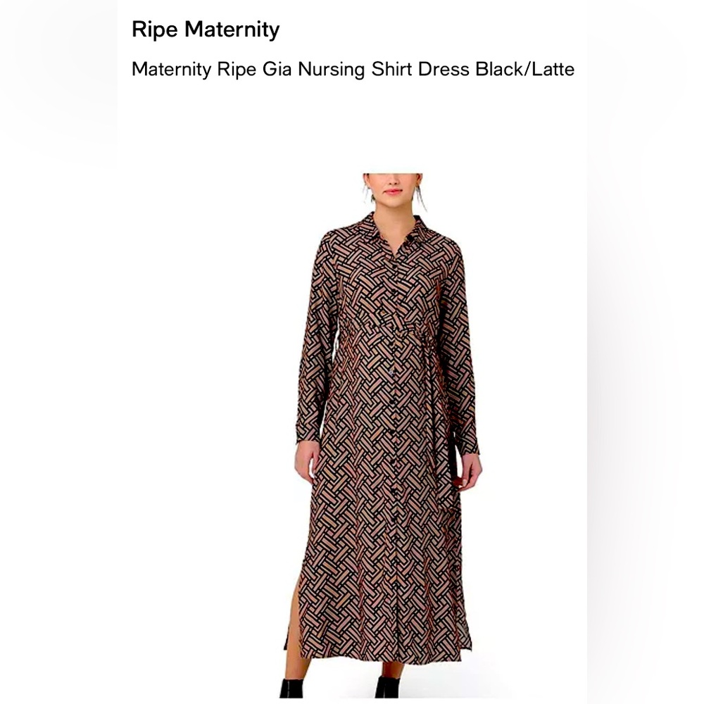 Ripe Maternity Black and Golden Brown Shirt Dress. Size S